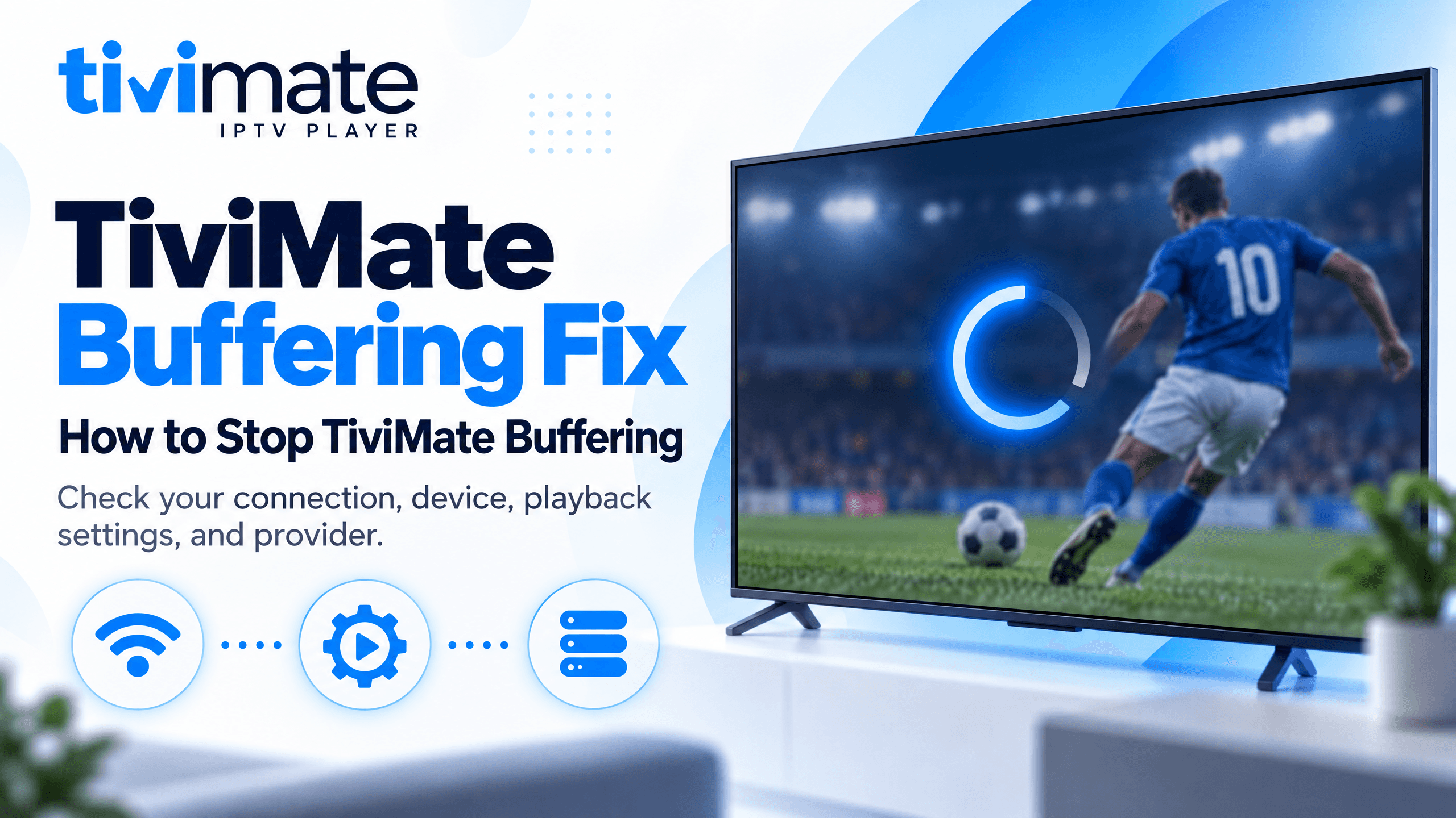 TiviMate buffering fix guide showing how to stop buffering, lagging and freezing on IPTV