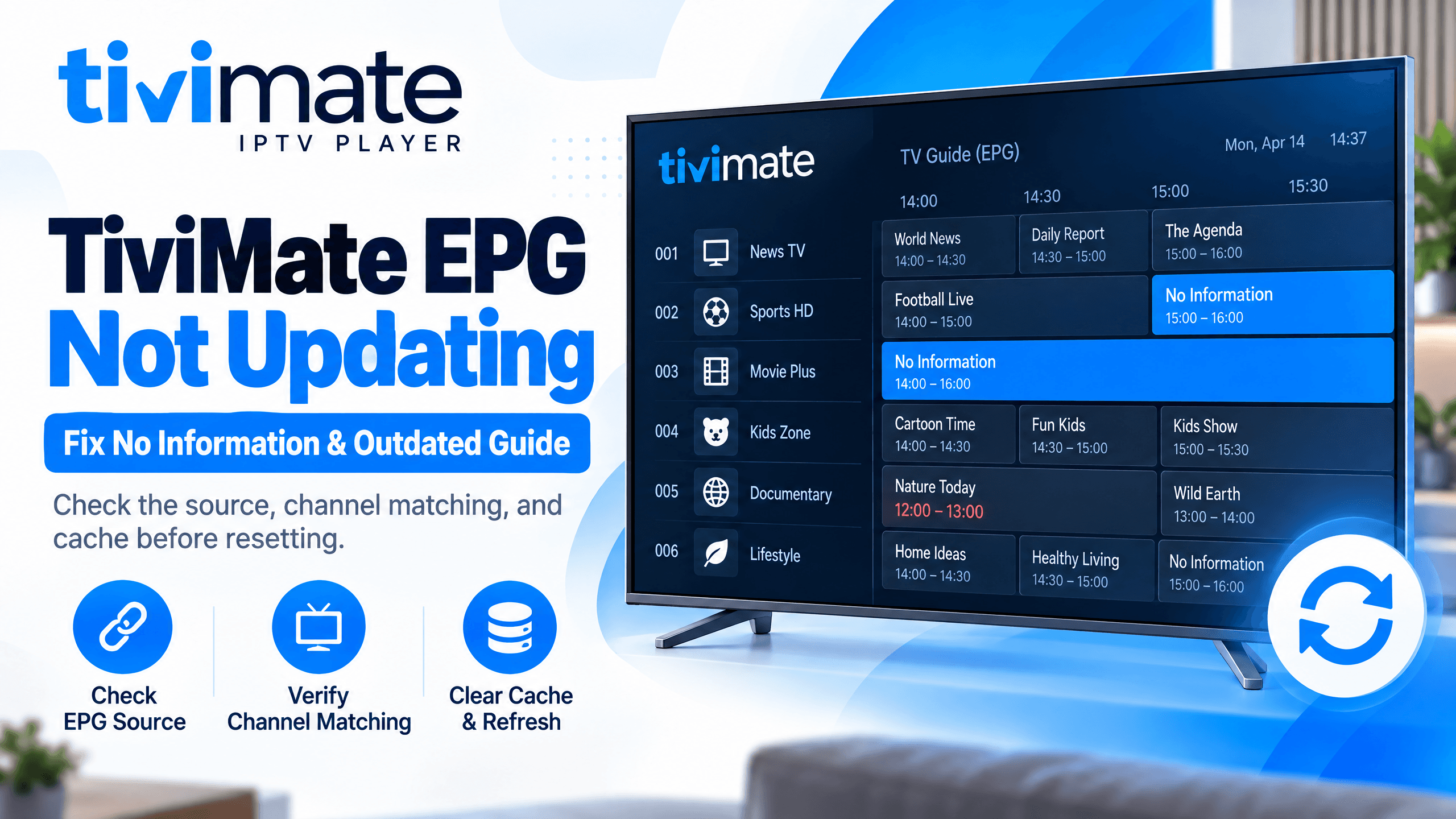 TiviMate EPG not updating fix guide for No Information and outdated TV guide listings