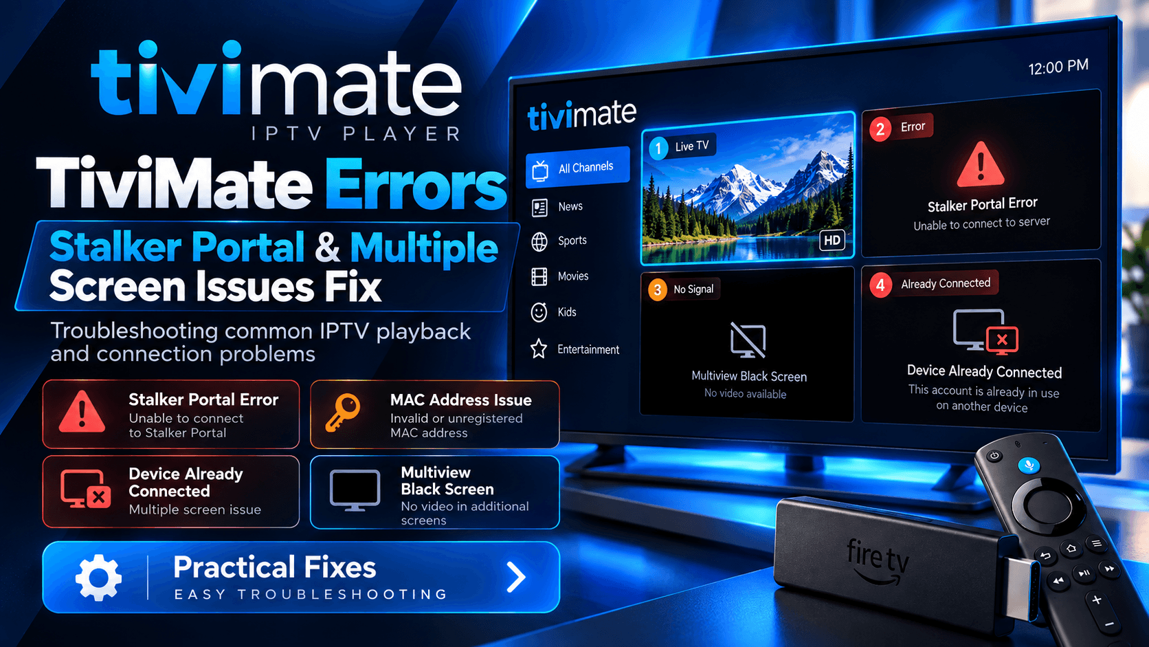 TiviMate errors Stalker Portal and multiple screen issues fix with Multiview error examples on TV